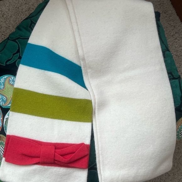 NWT Beige Cream Kate Spade Hudson Striped Scarf ? w/ Coral Red ? Bow